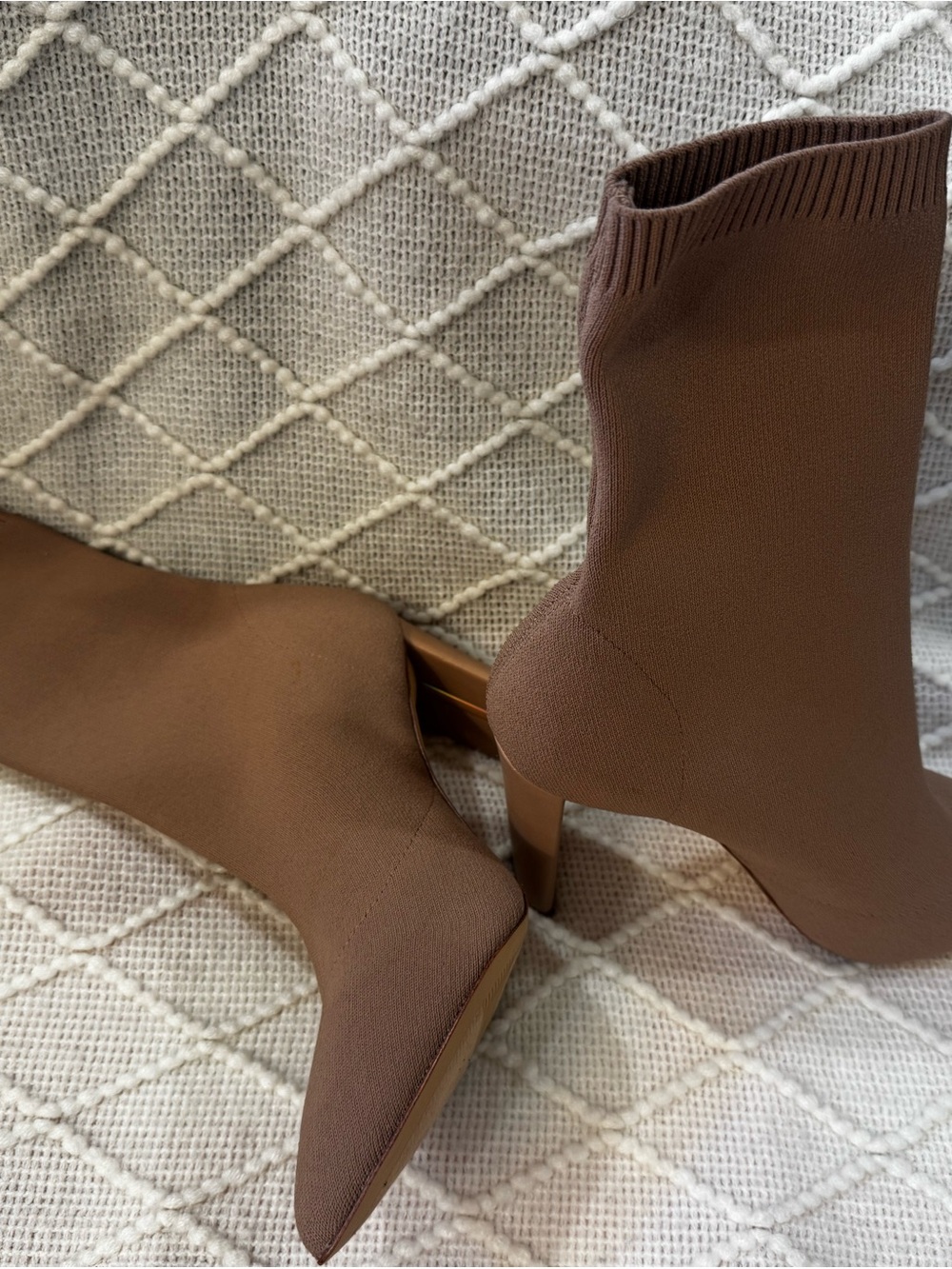 Taupe/blush Aldo Sock Booties with 3.5” Heel - Women size 8.5